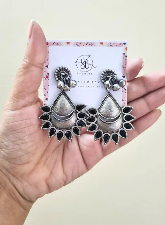 Silver Replica Black Monalisha Stone Earrings