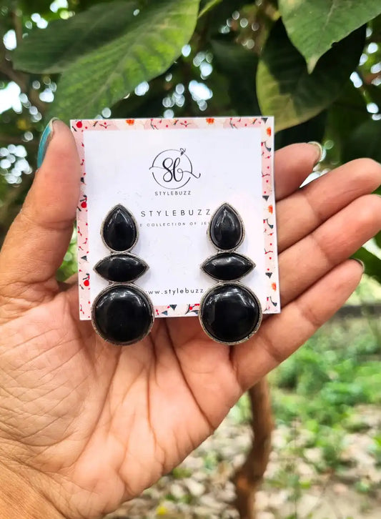 Silver Replica Black Monalisha Stone Earrings