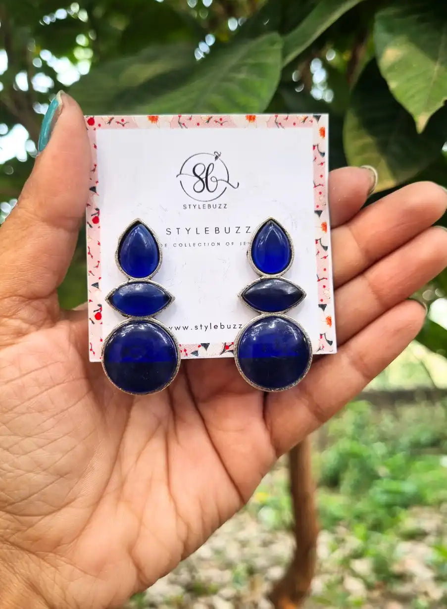 Silver Replica Blue Monalisha Stone Earrings