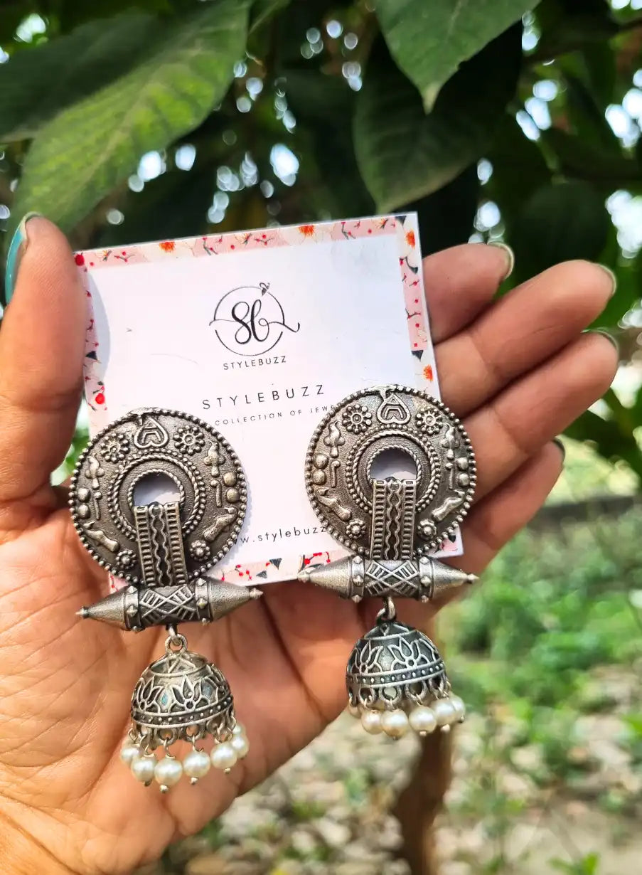 Silver Replica Fashionable Jhumka Earrings.