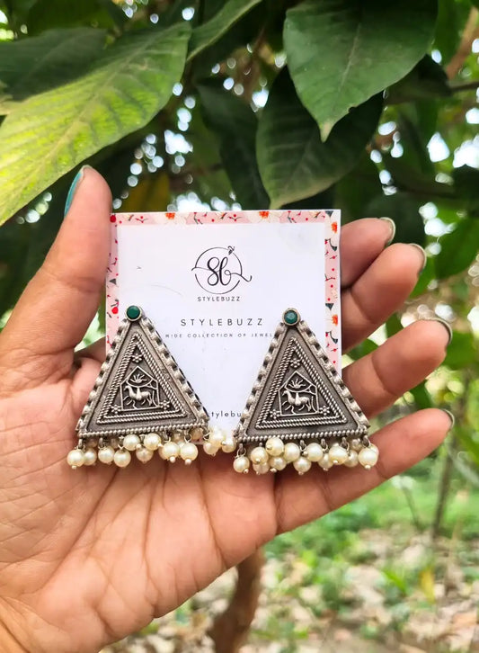 Silver Replica Triangle Shape Lahari Beaded Earrings