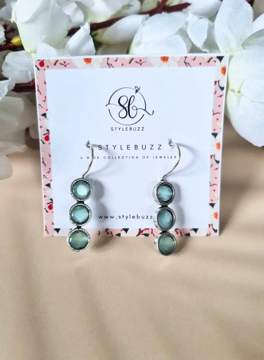 German Silver Daily Wear Sea-Green Monalisha Stone Dangle