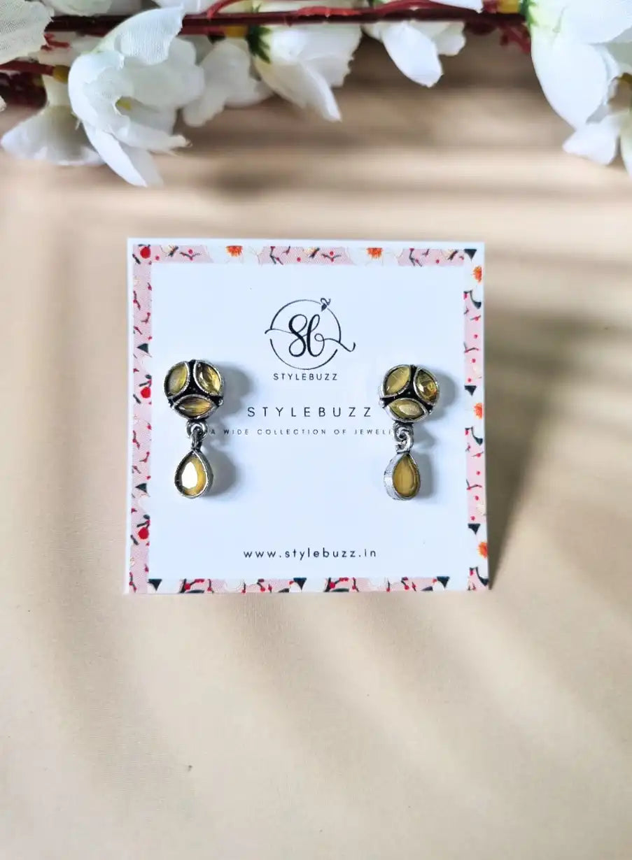 German Silver Cute Yellow Monalisha Stone Stud Earrings