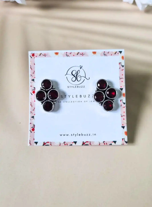 German Silver Maroon Stone Stud