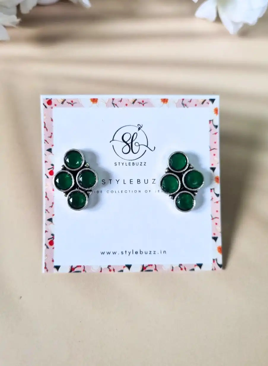 German Silver Green Stone Stud