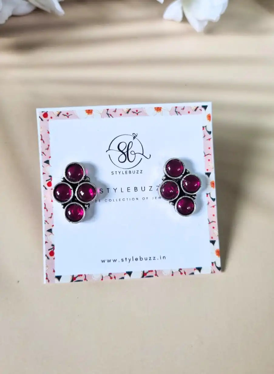 German Silver Pink Stone Stud