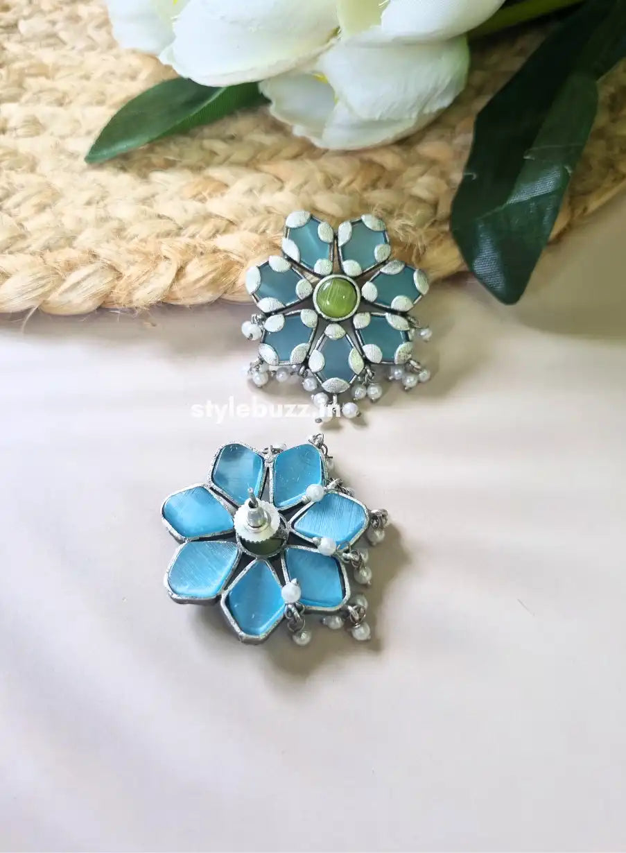 Silver Replica Blue Monalisha Stone Premium Stud.