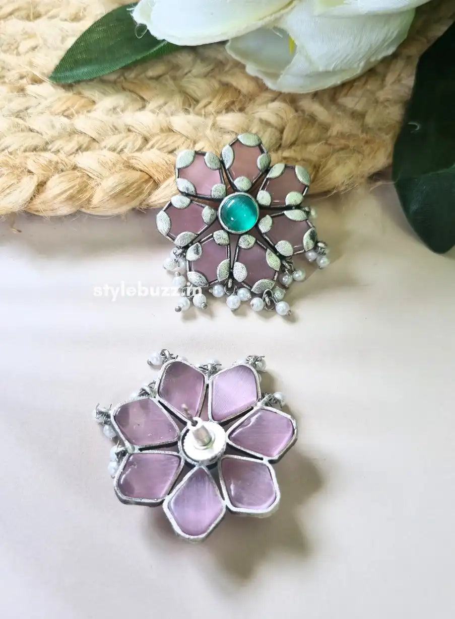 Silver Replica Lavender Monalisha Stone Premium Stud