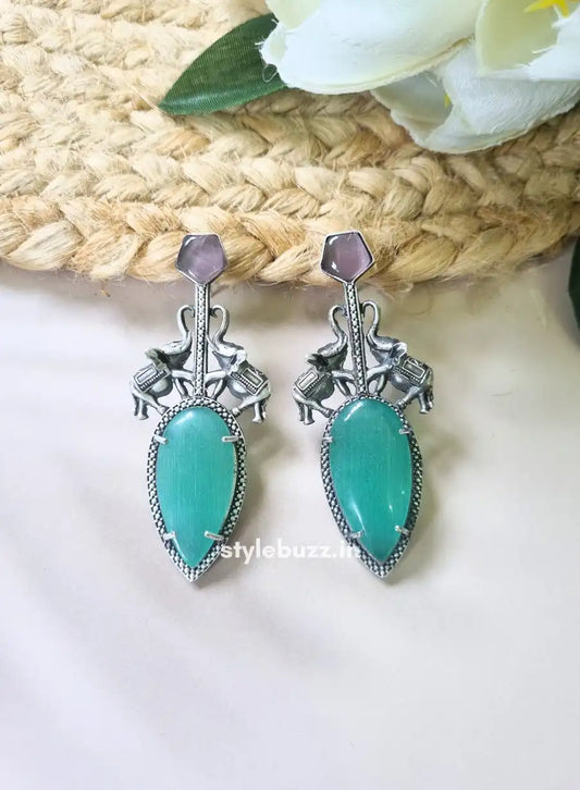 Silver Replica Stylish Sea-Green Monalisha Stone Statement Piece