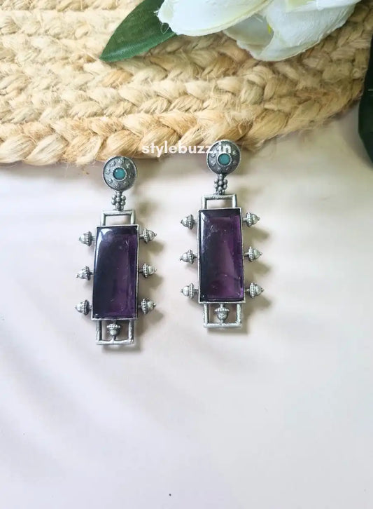 Silver Replica Trendy Purple Monalisha Stone Earrings