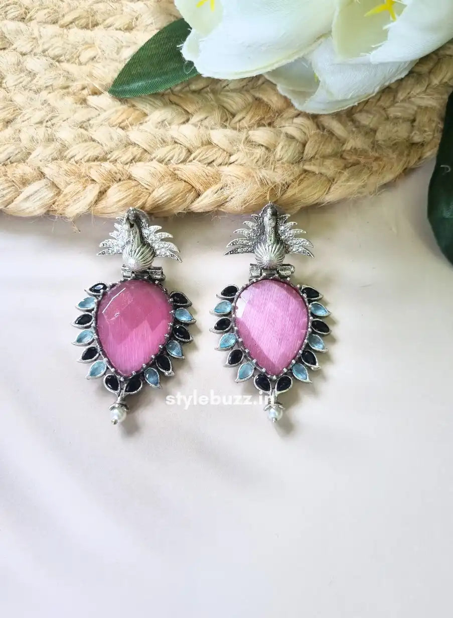 Silver Replica Gorgeous Pink Monalisha Stone Earrings