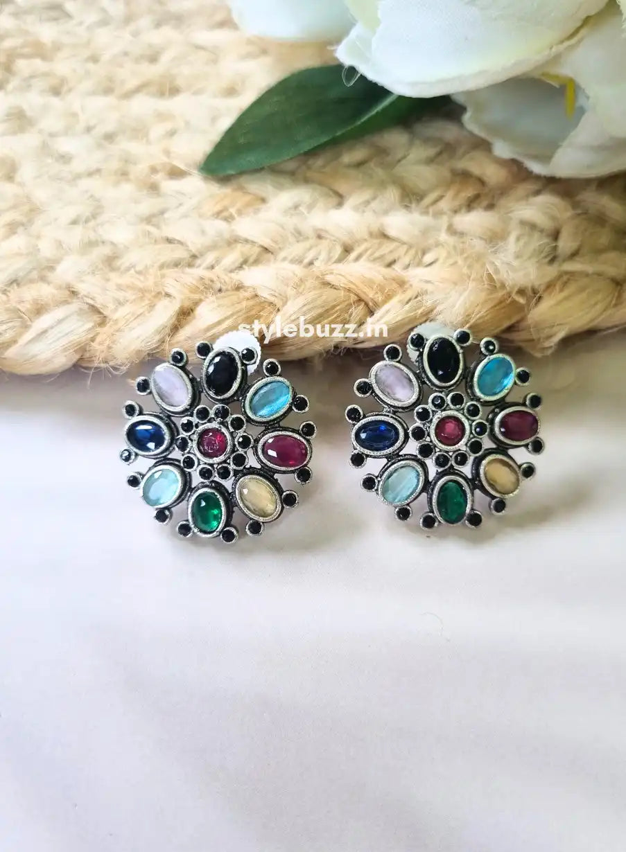 Silver Replica Multicolor Monalisha Stone Trendy Stud