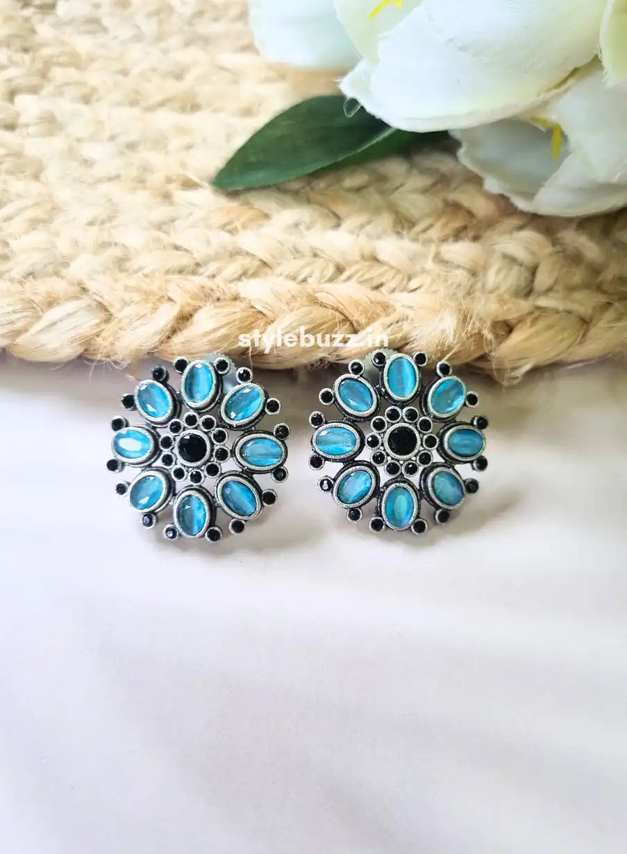 Silver Replica Sky-Blue Monalisha Stone Trendy Stud