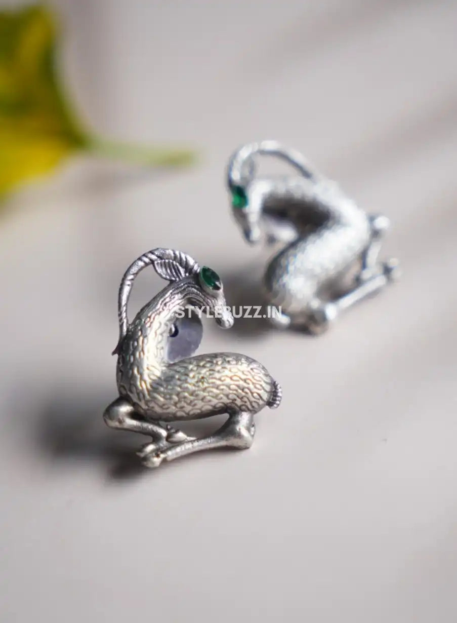 Silver Replica Graceful Deer Stud Earrings.