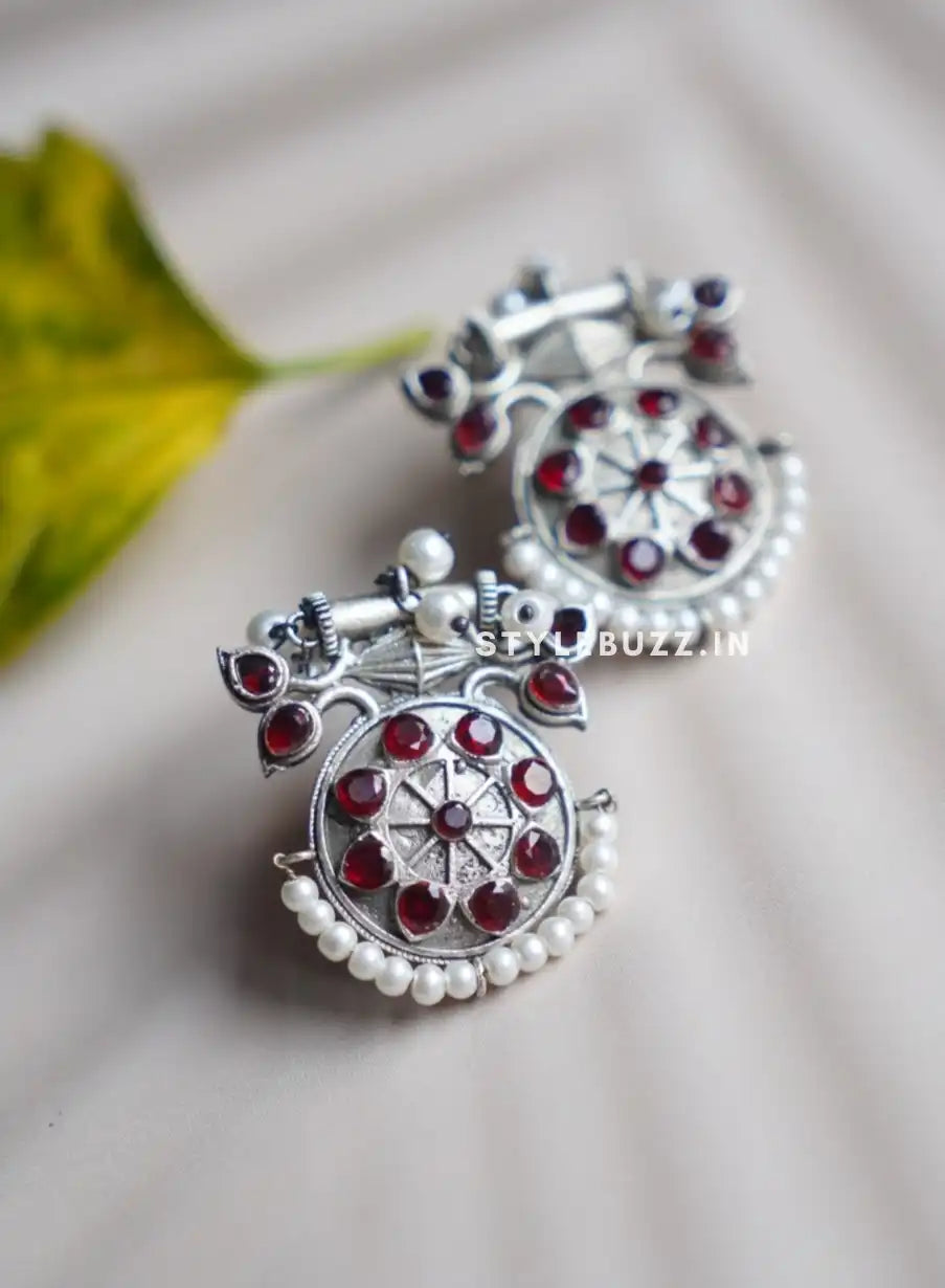 Silver Replica Designer Maroon Stud Earrings