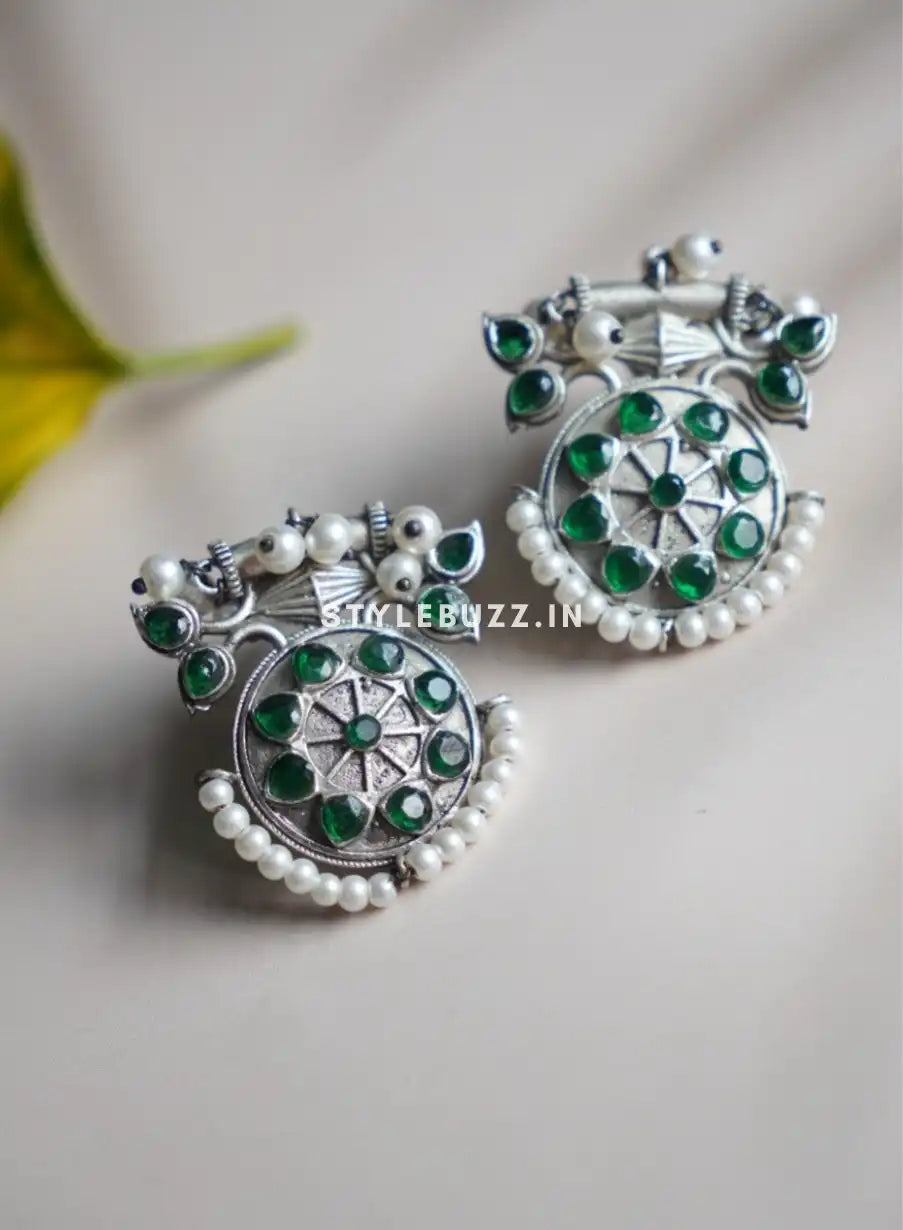 Silver Replica Designer Green Stud Earrings