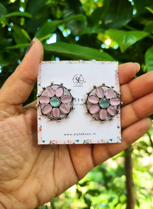 Silver Replica Pink Monalisha Stone Stud