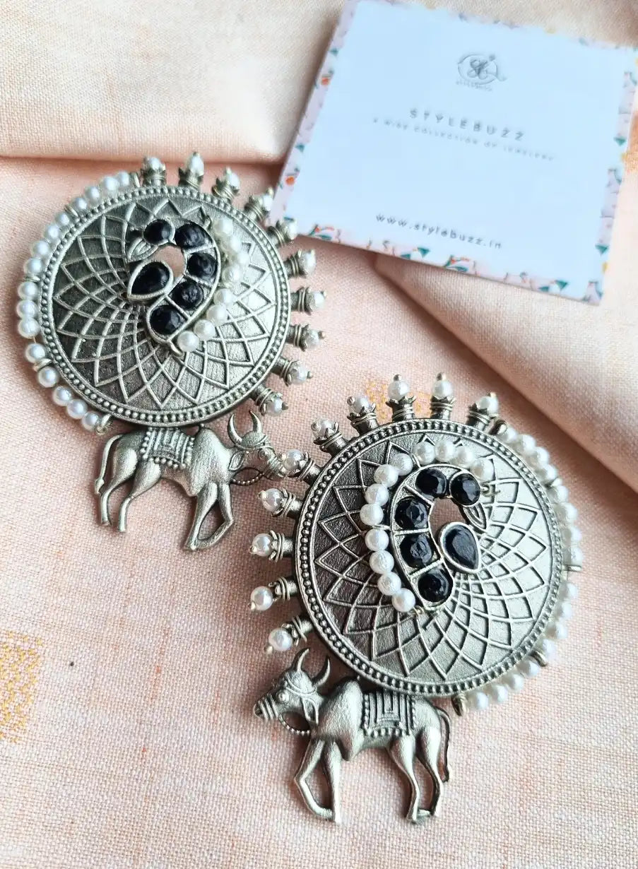 Silver Replica Black Monalisha Stone Pasa Earrings