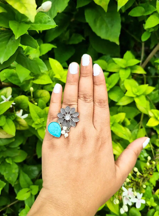 Silver Replica Flower Finger Ring