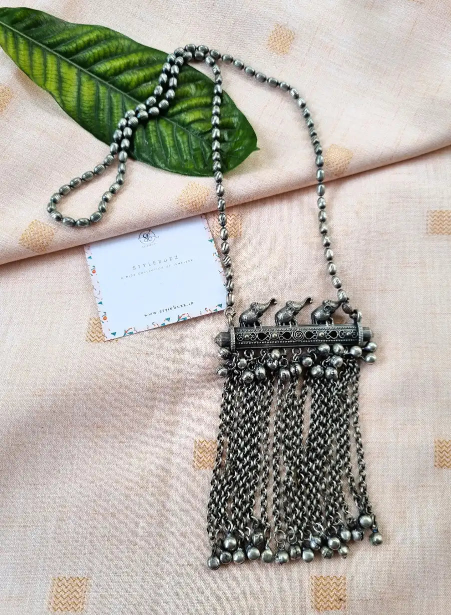 Silver Replica Long Gaja Neckpiece