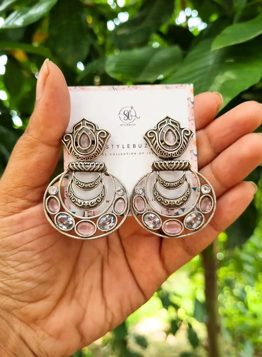 Chandbali Silver Replica Monalisha Stone Earrings