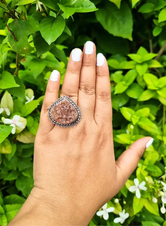 Silver Replica Druzy Finger Ring