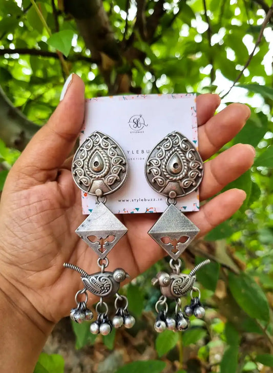 Silver Replica Long Bird Earrings