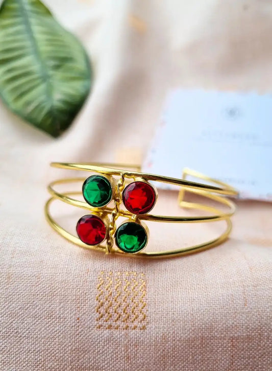 Golden Brass Gorgeous Artificial Multicolor Stone Bangle