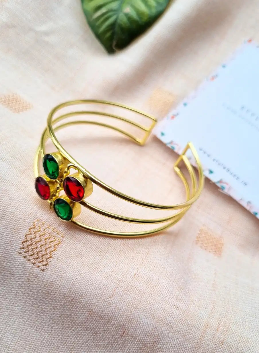 Golden Brass Gorgeous Artificial Multicolor Stone Bangle