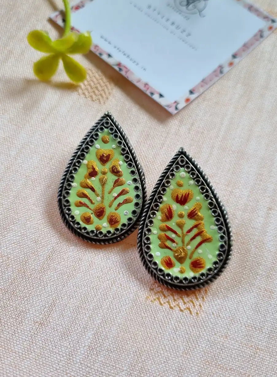 Handpainted Designer Light-Green Color Earrings