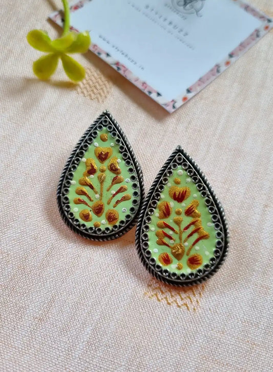 Handpainted Designer Light-Green Color Earrings