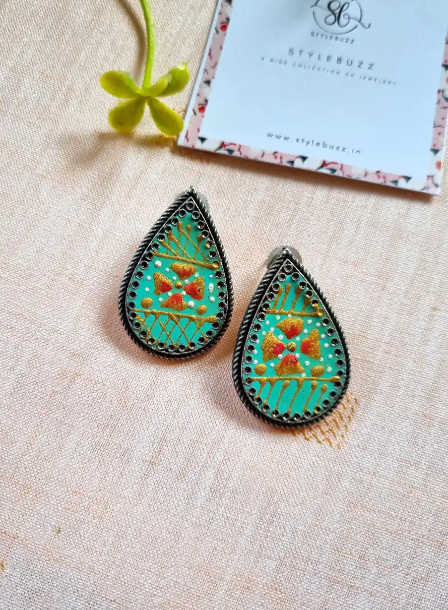 Handpainted Designer Sea-Green Color Earrings