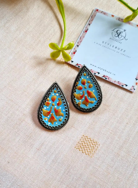 Handpainted Designer Sky-Blue Color Earrings