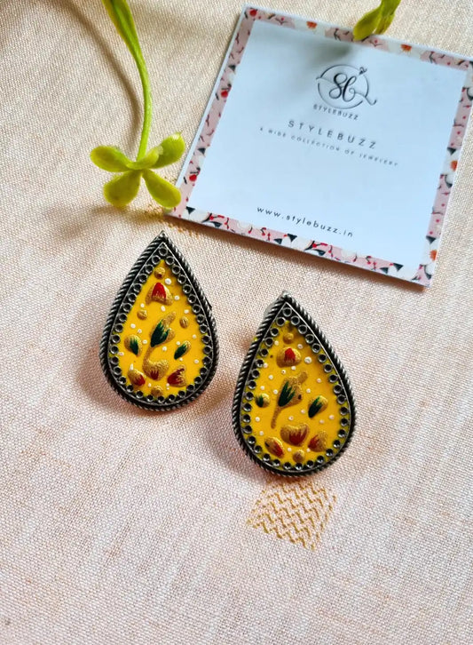 Handpainted Designer Yellow Color Earrings