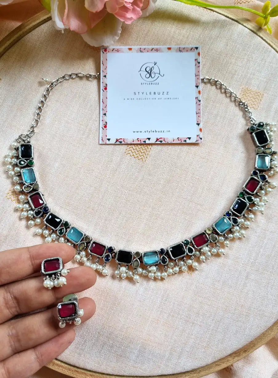 German Silver Multicolor Monalisha Stone Designer Choker