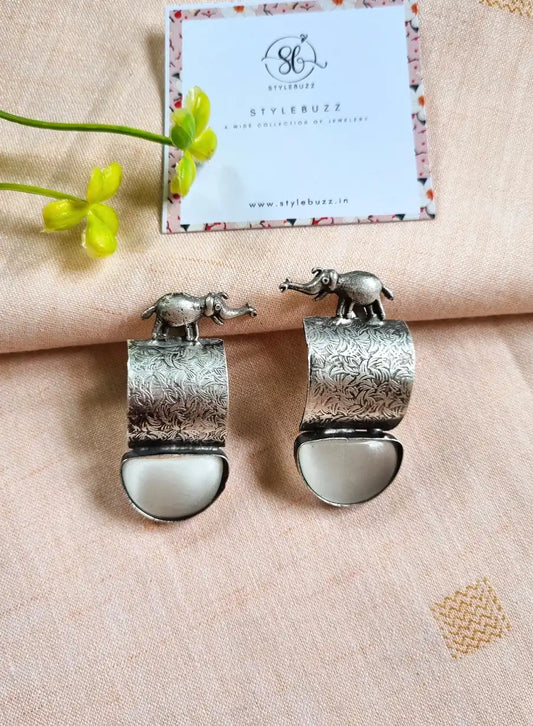 Silver Replica Grey Monalisha Stone Earrings