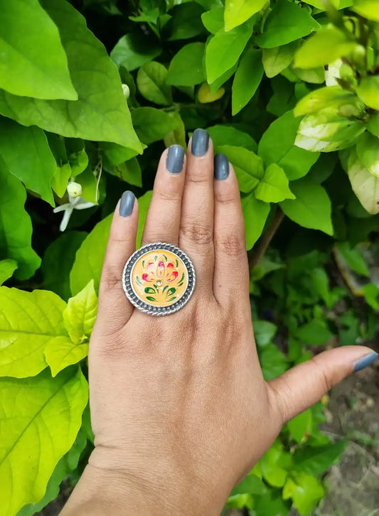 Replica Handpainted Lotus Finger Ring