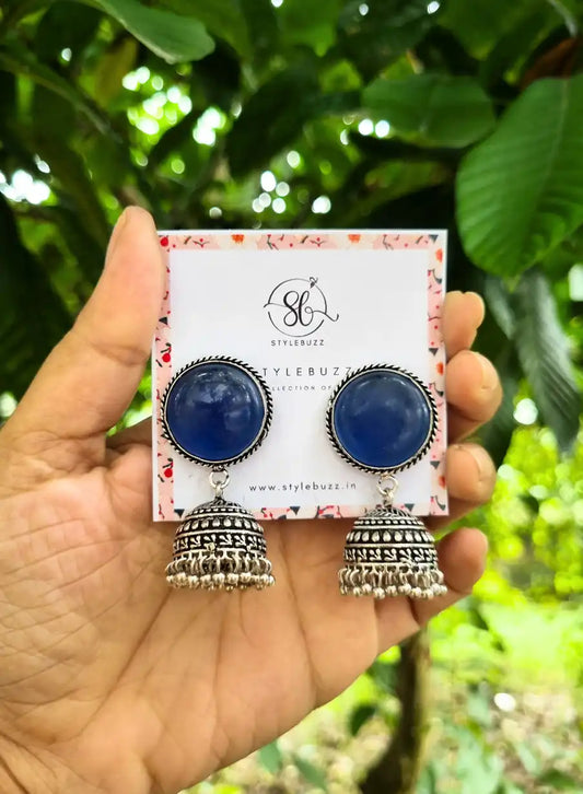 Silver Replica Blue Monalisha Stone Jhumka.