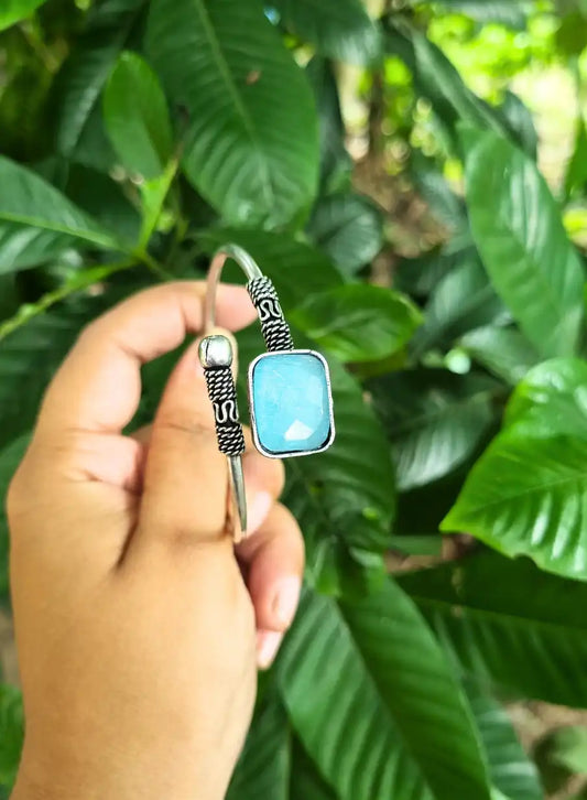 Adjustable Sky-Blue Monalisha Stone Replica Bangle