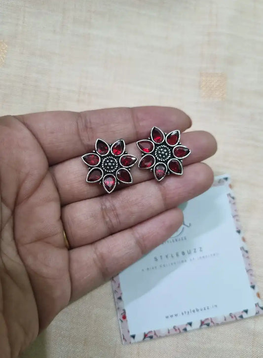 Maroon Artificial Stone Silver Replica Stud