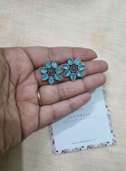 Sky-Blue Artificial Stone Silver Replica Stud