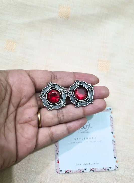 Gorgeous Maroon Stone Silver Replica Stud