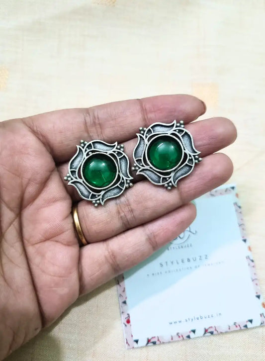 Gorgeous Green Stone Silver Replica Stud