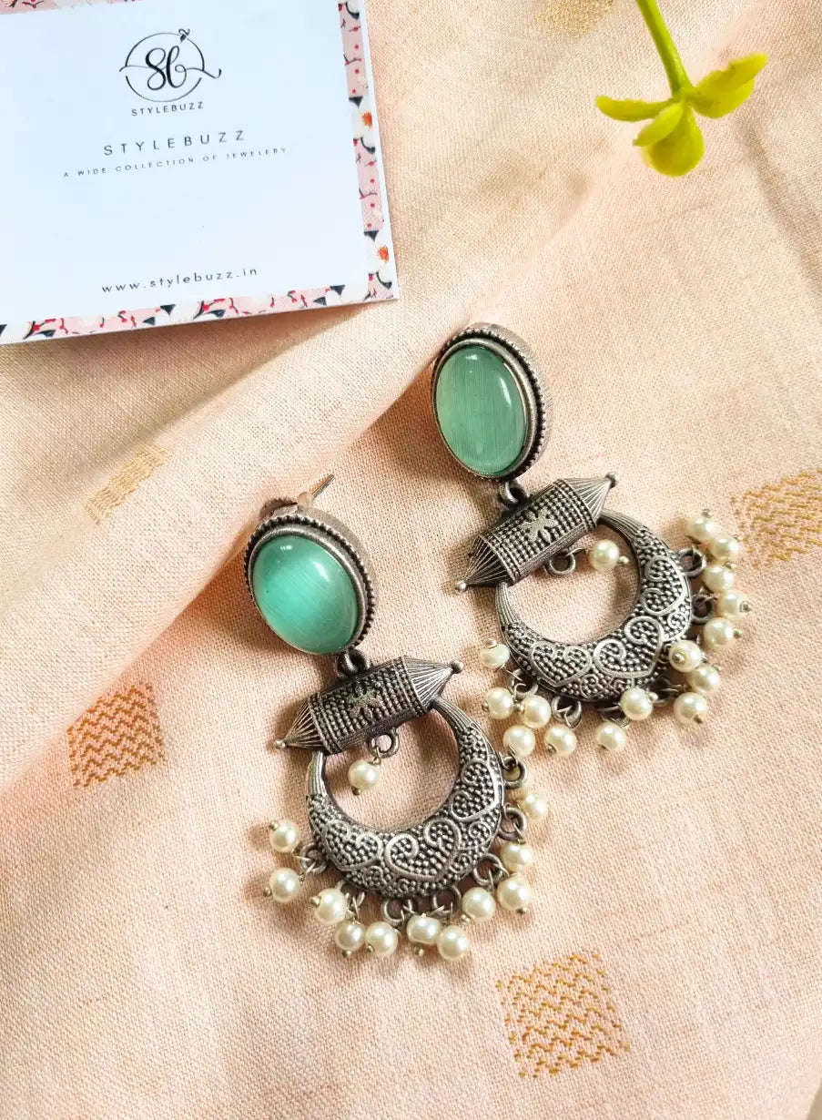 Premium Sky-Blue Chandbali Replica Earrings