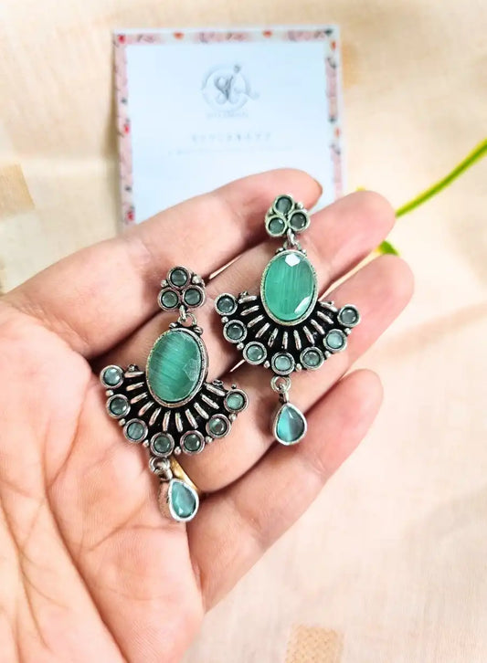 Silver Replica Gorgeous Sea-Green Monalisha Stone Earrings