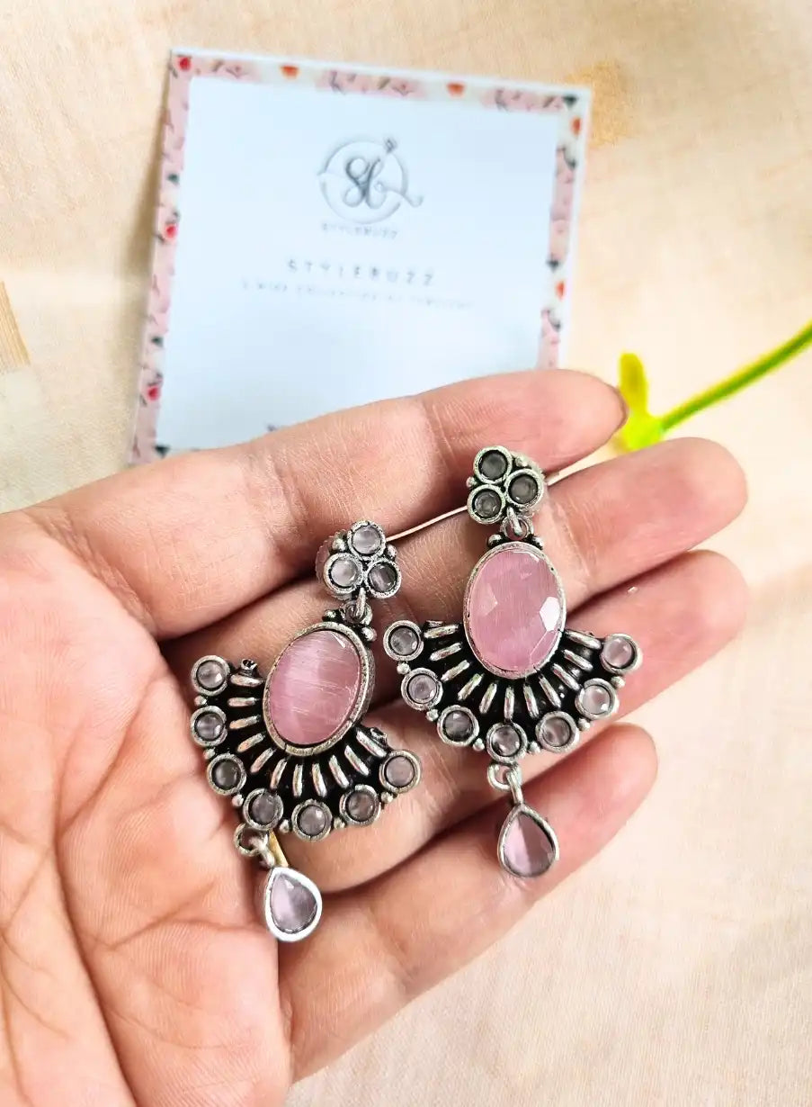 Silver Replica Gorgeous Pink Monalisha Stone Earrings