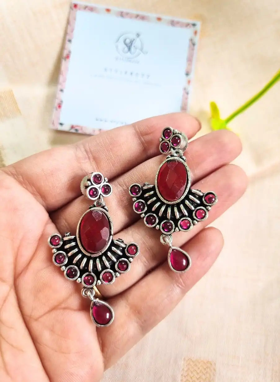 Silver Replica Gorgeous Red Monalisha Stone Earrings