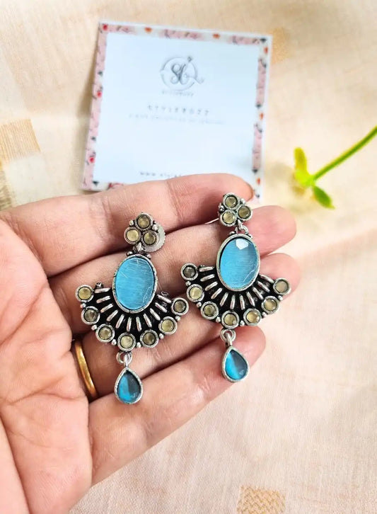 Silver Replica Gorgeous Sky-Blue Monalisha Stone Earrings