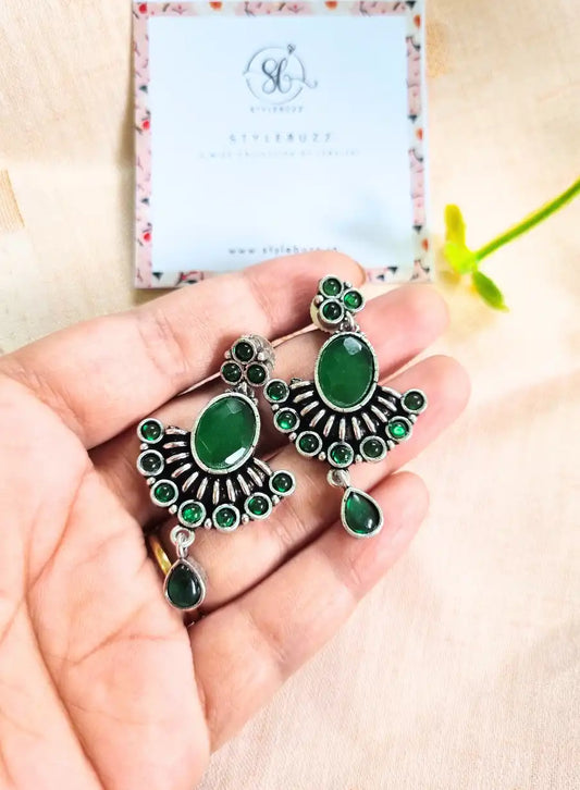 Silver Replica Gorgeous Green Monalisha Stone Earrings