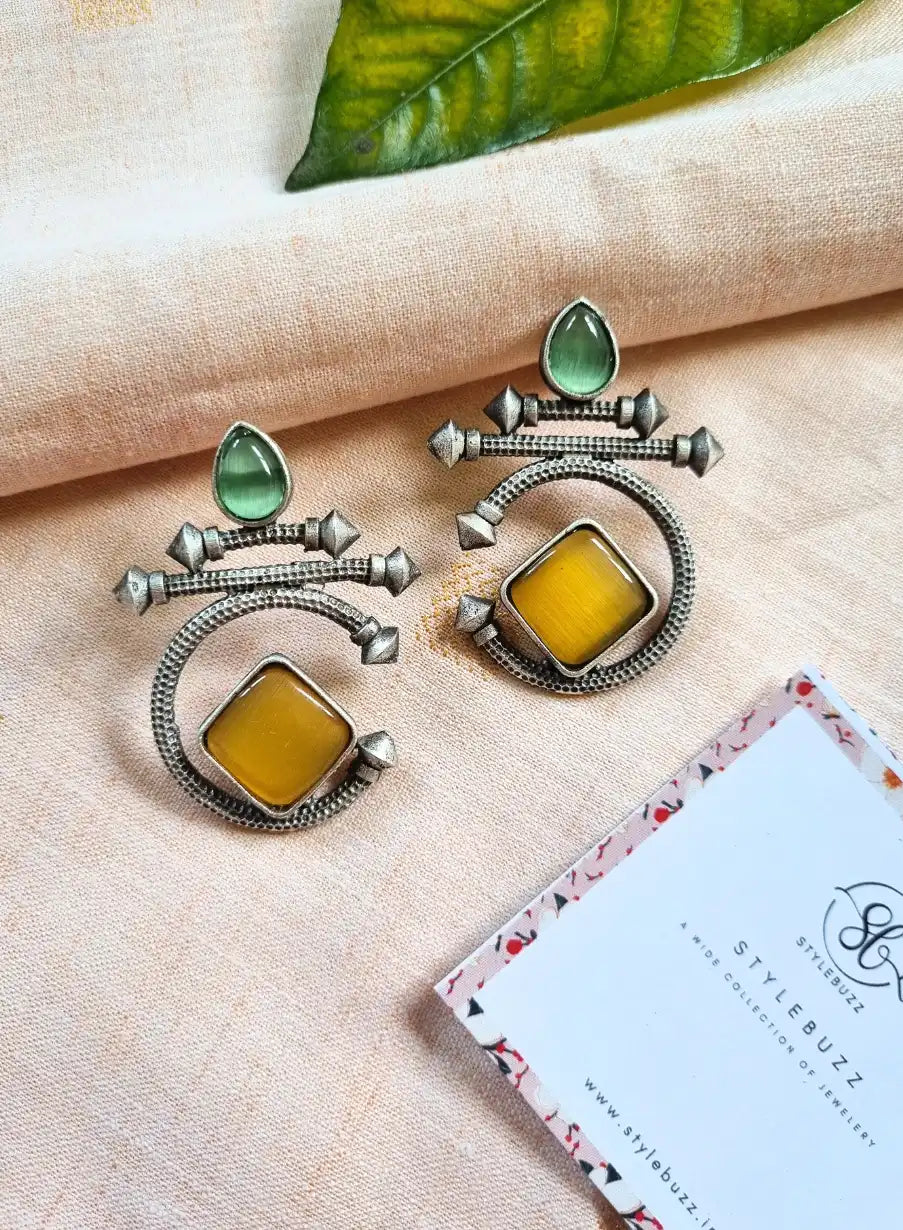 Yellow Square Monalisha Stone Earrings